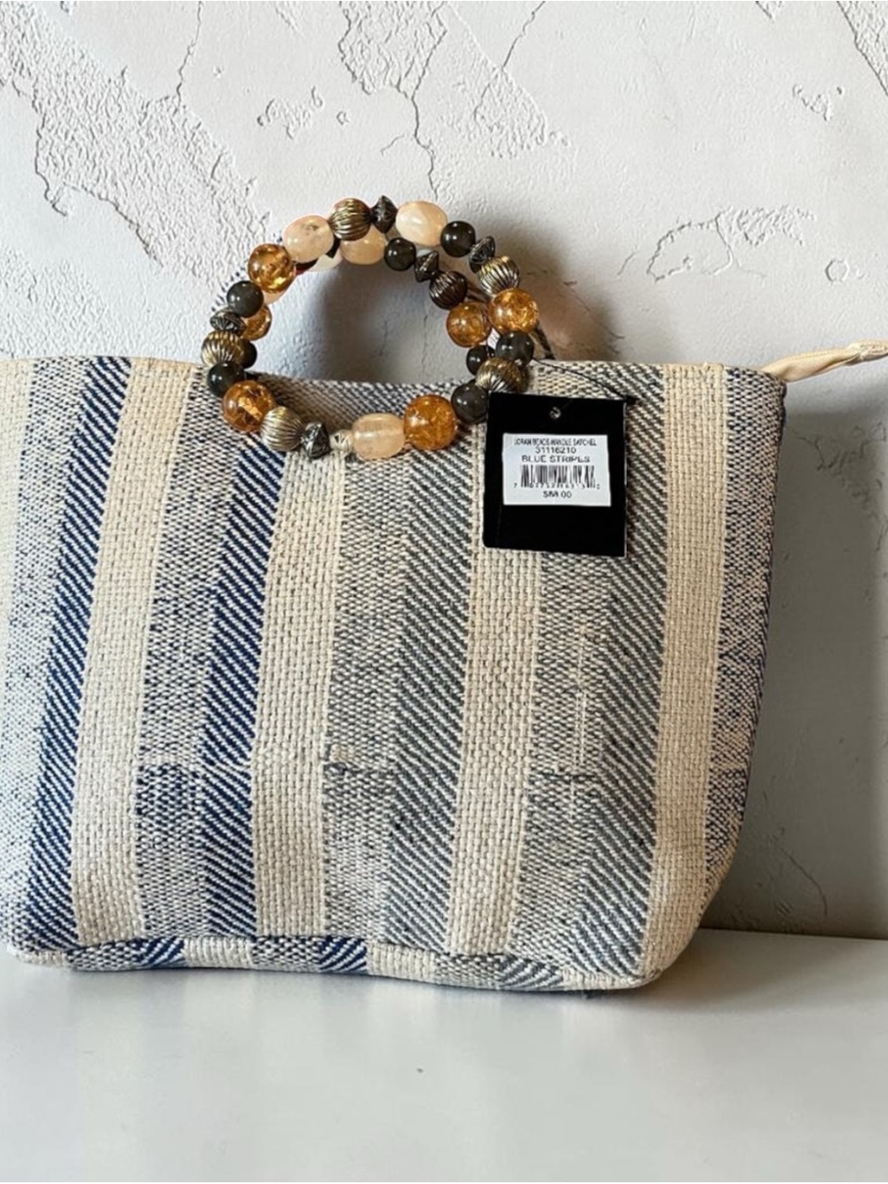 Nanette Lepore Blue & Cream Striped Beaded Wristlet